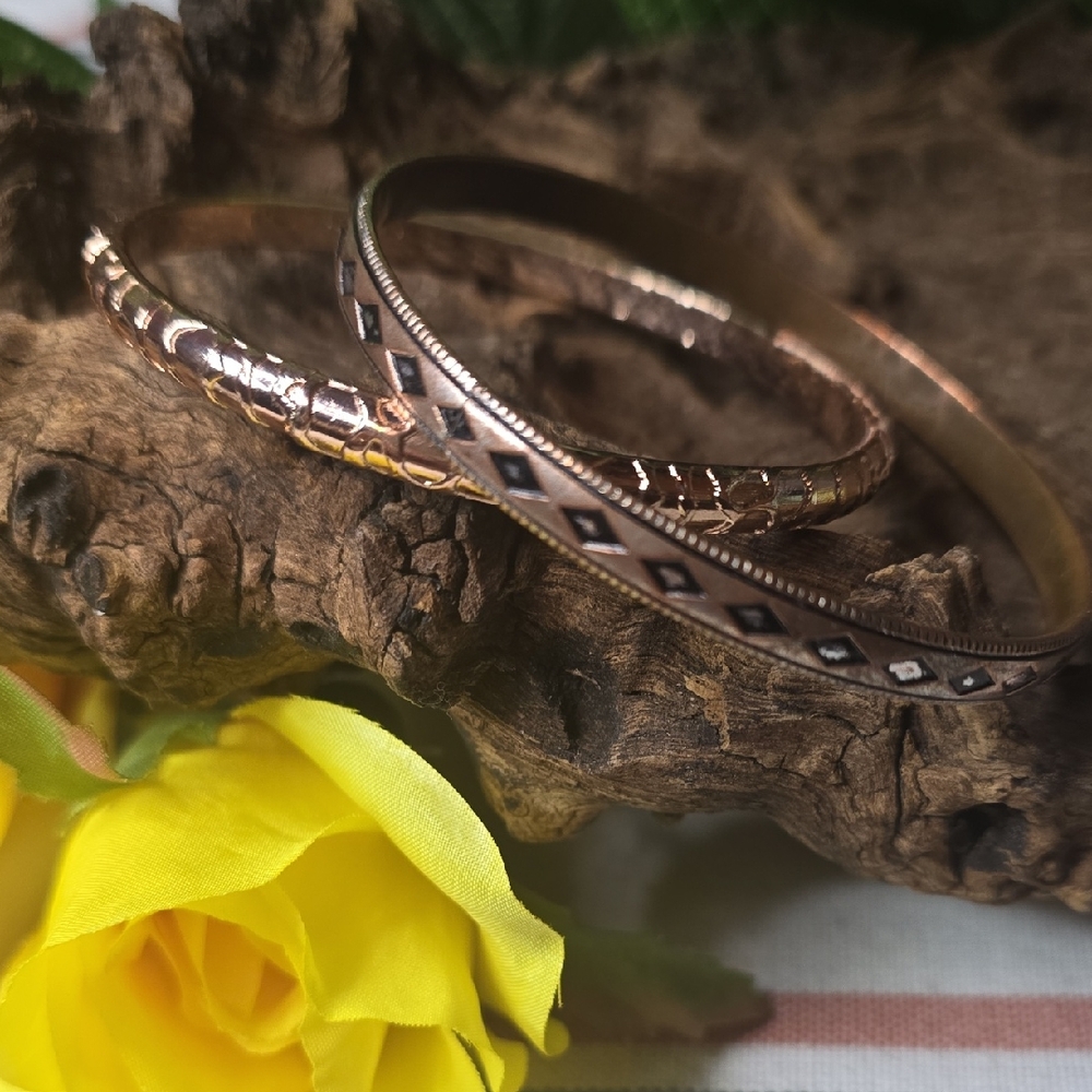 Rose Gold Tone  And Copper Tone Bangle Bracelet Set